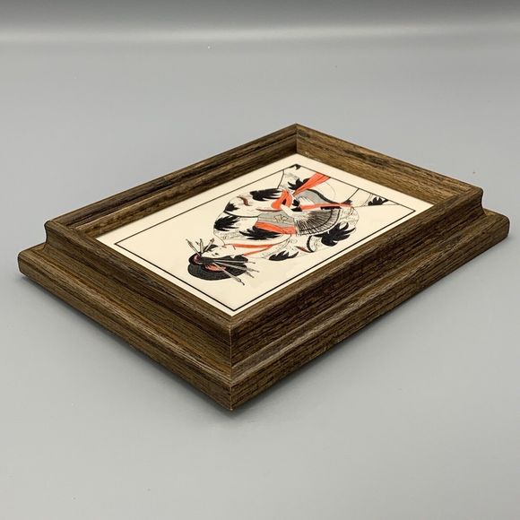 Framed Geisha Girl in Kimono Robe Fan Etched Art D R Mueller Signed Faux Marble - Picture 3 of 14